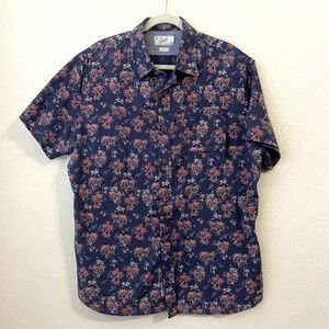 Grayers Mens Shirt Size XL Cotton Palm Trees Blue Short Sleeve